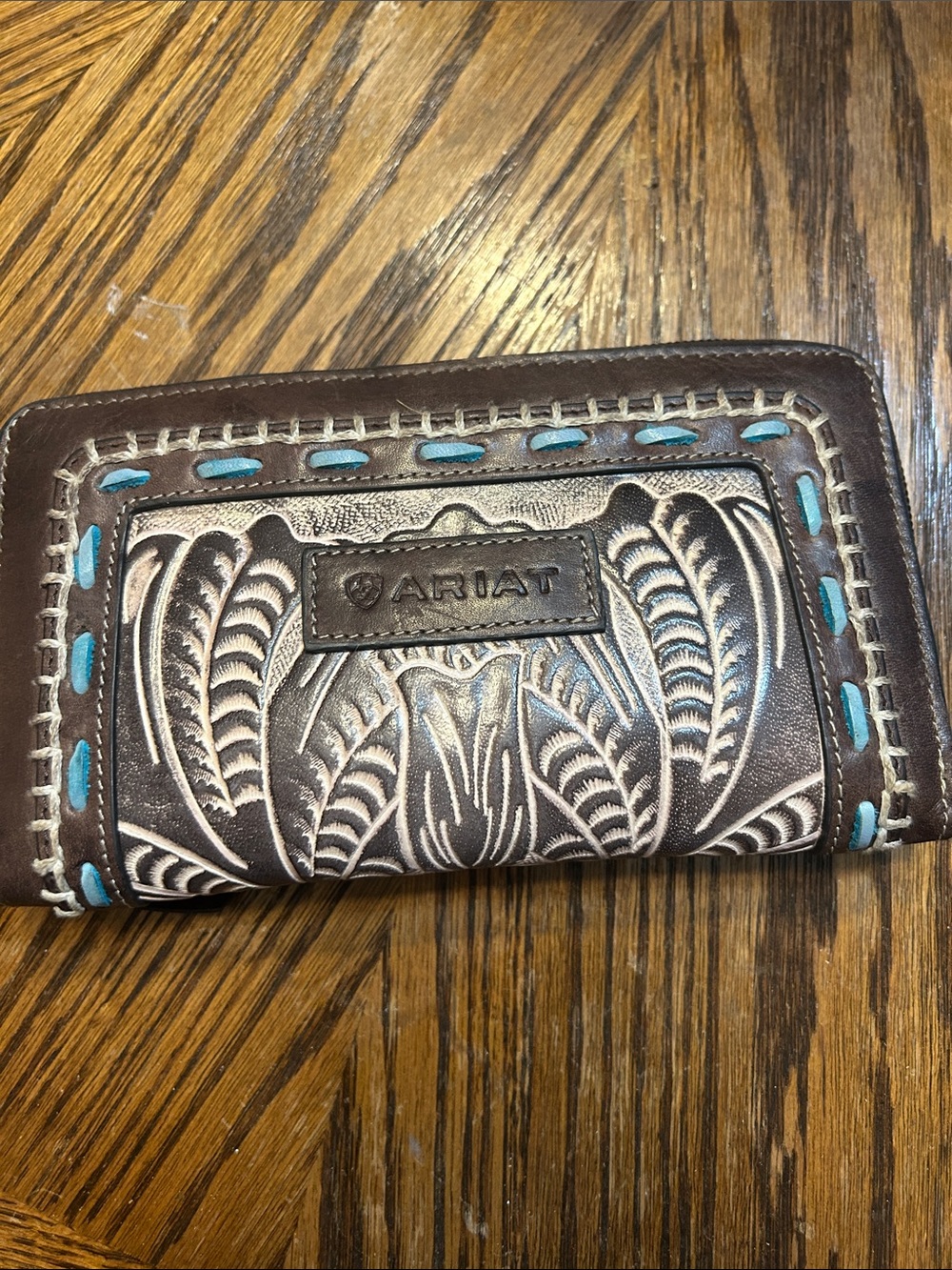 Ariat Tan and Brown Zip-Around Leather Wallet